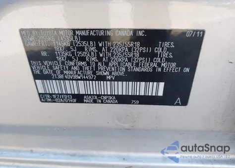 2011 Toyota Rav4 Sport from USA, damaged, VIN 2T3RF4DV9BW144972